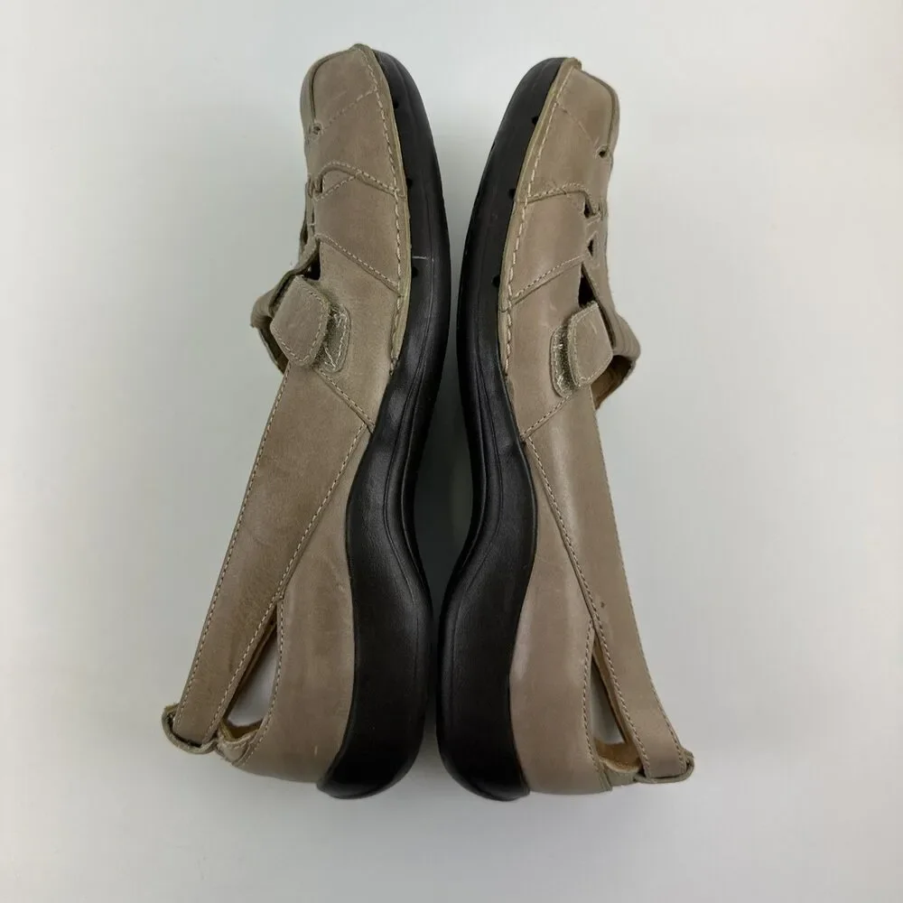 Clarks Unstructured Leather‎ Flat Loafer Cut Outs Sandal Tan Comfort Womens 10